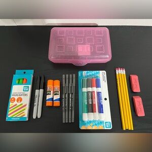 Back To School Supplies 23 Piece Set Pencil Box, Pens, Pencils, Markers, & More!